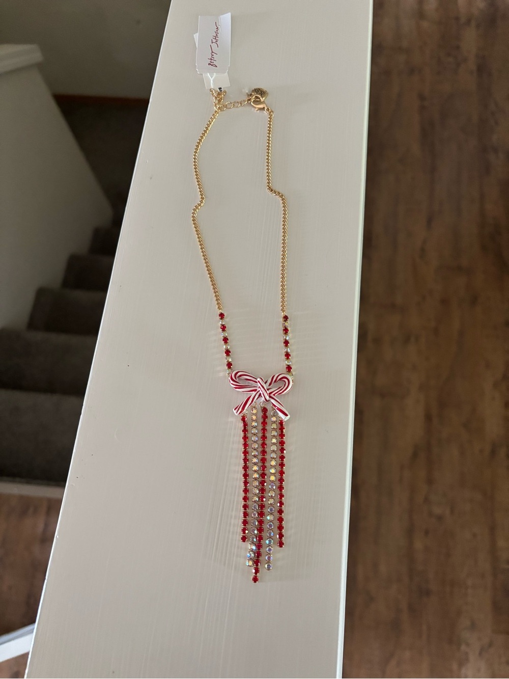 Betsy Johnson Gold & Red Bow Fringe Necklace